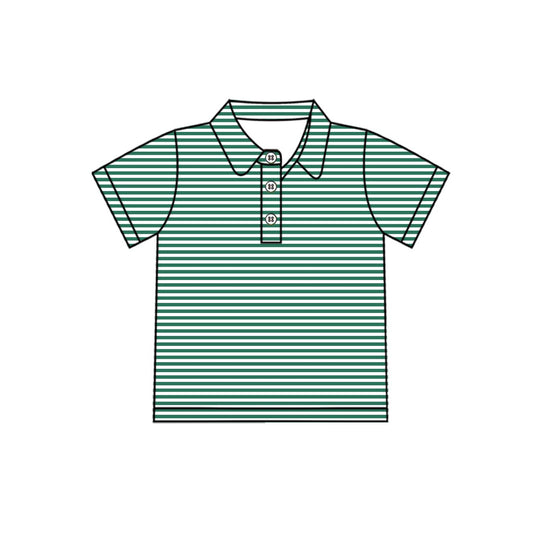 BT1832 Toddler Boys Green Striped Short Sleeve Polo Shirts Top Preorder