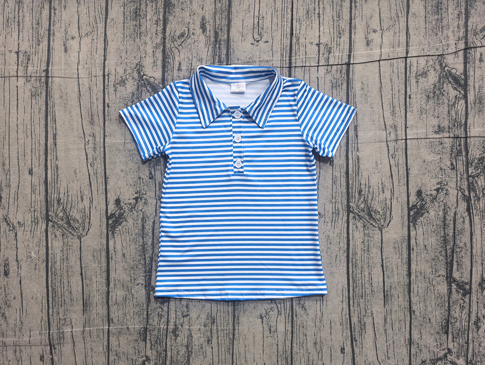 BT1834 Toddler Boys Blue Striped Short Sleeve Polo Shirts Top Preorder