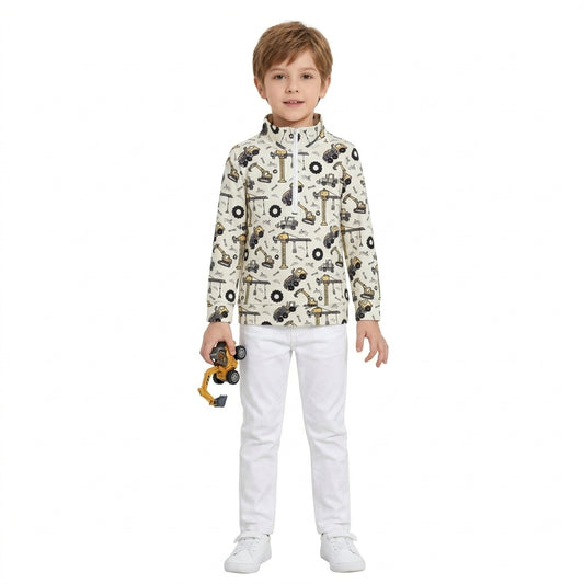 BT1835 Construction Trucks Print Boys Zipper Pullover Top