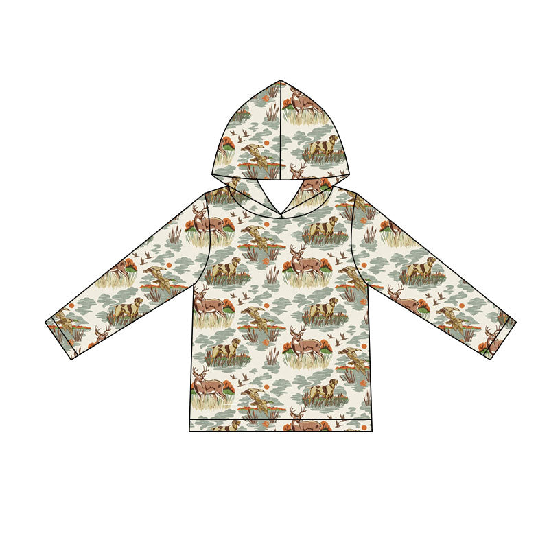 5.11 BT1842 Preorder Duck Deer Dog Hunting Print Boys Long Sleeve Hoodie Top