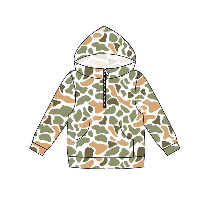 5.16 Preorder Kids Girls Green Camo Long Sleeve Half Zipper Hoodie Top Preorder