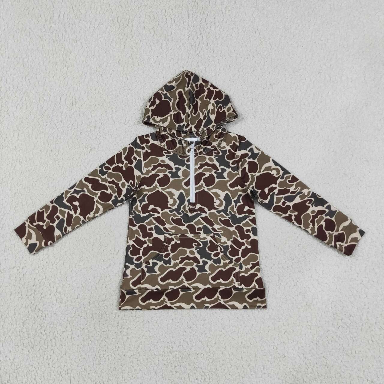 BT1854 Dark Brown Camo Kids Boys Long Sleeve Pocket Zipper Hoodie Top