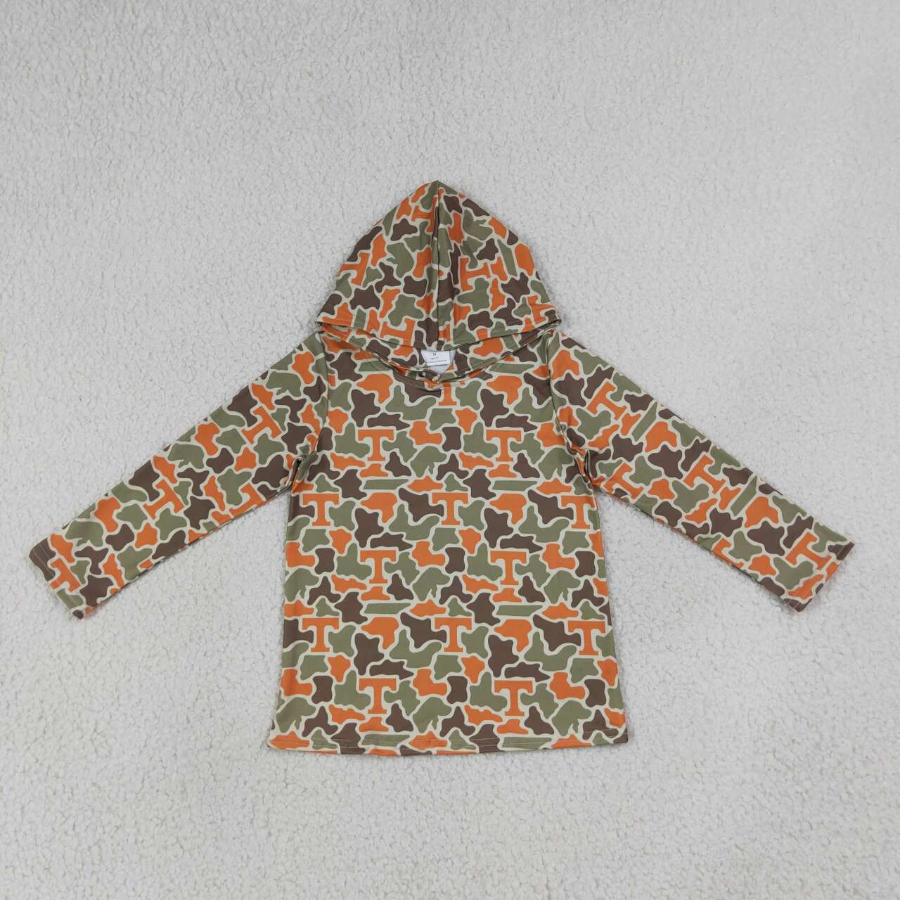 BT1856 Teams Tennessee Green Orange Camo Print Kids Boys Hoodie Top