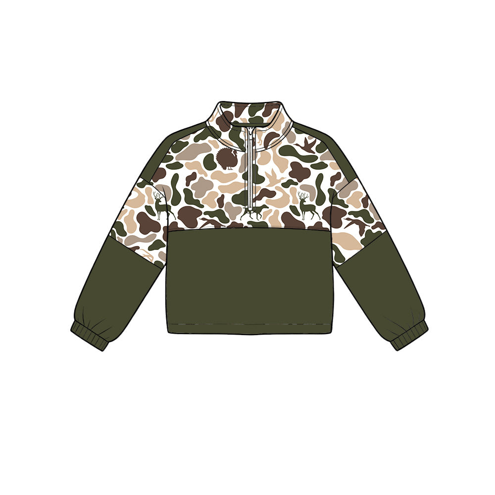 6.24 Preorder Baby Girls Boys Dark Green Camo Long Sleeve Pullover Top