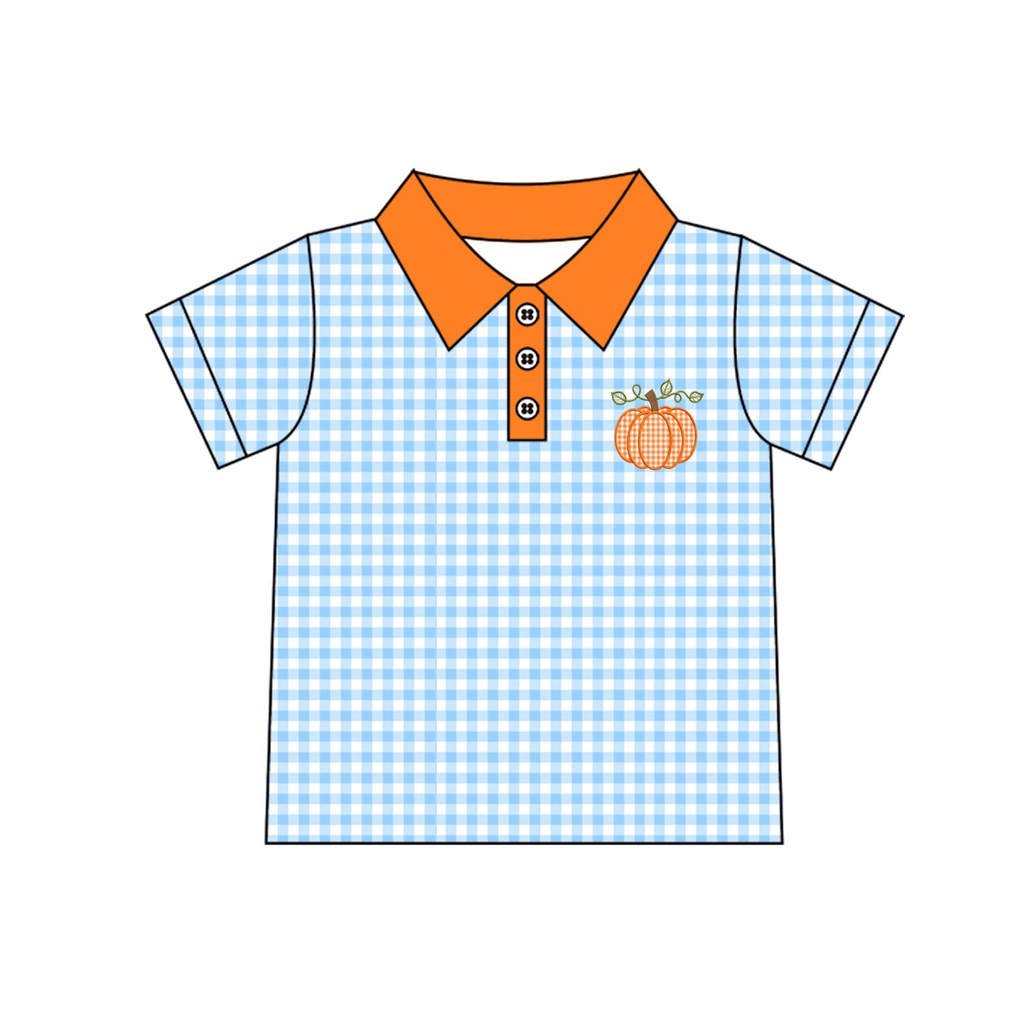 7.23 Preorder Baby Boys Pumpkin Blue Gingham Short Sleeve Polo Top