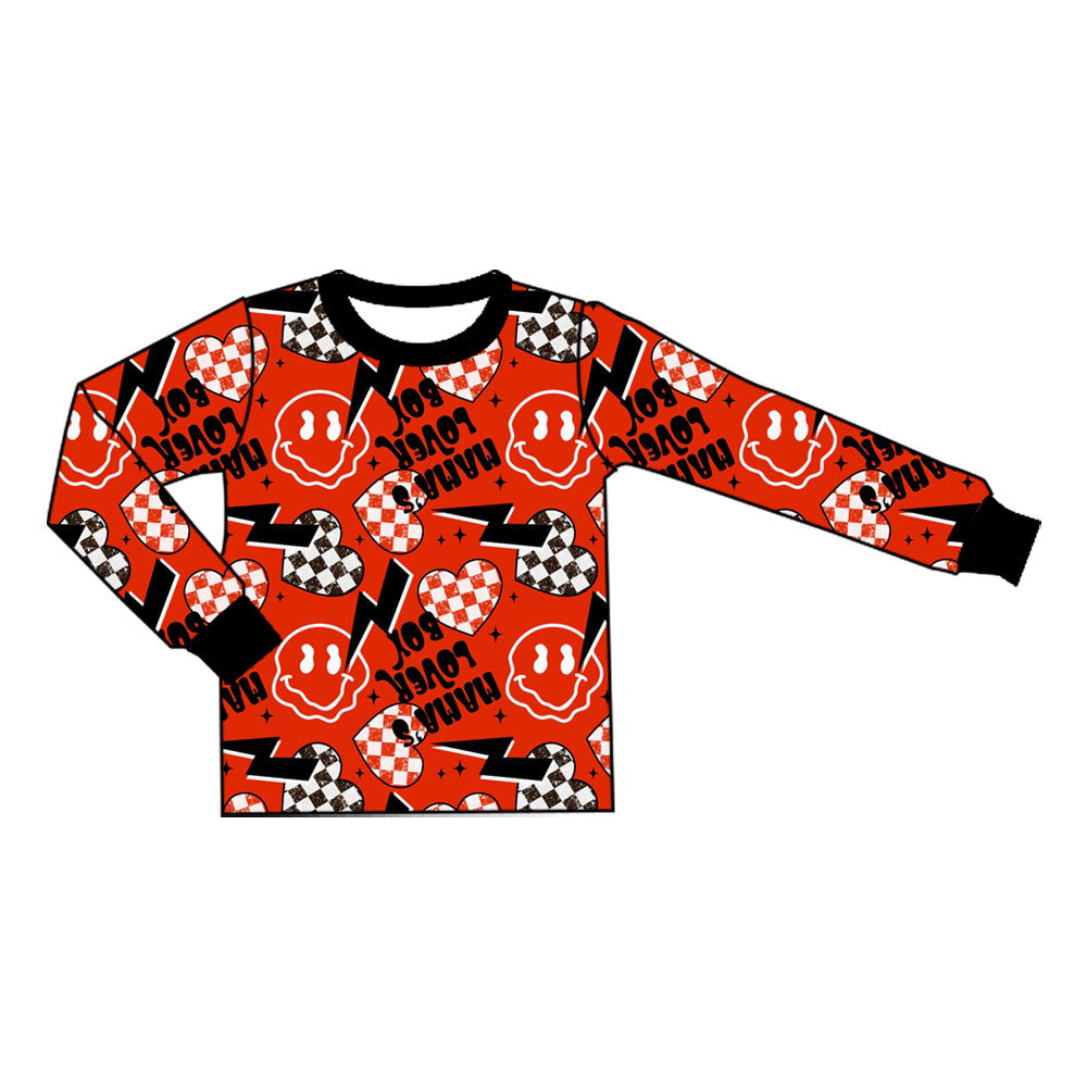 8.10 Preorder Kids Boys Red Smiley Checkered Heart Long SLeeve Top