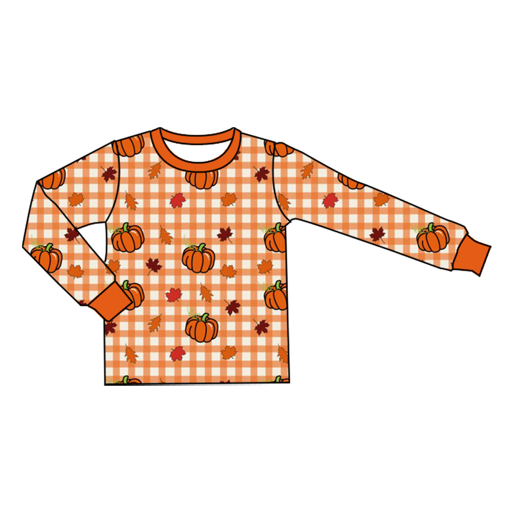8.21 Preorder Kids Boys Fall Orange Pliad Pumpkin Lonf Sleeve Top