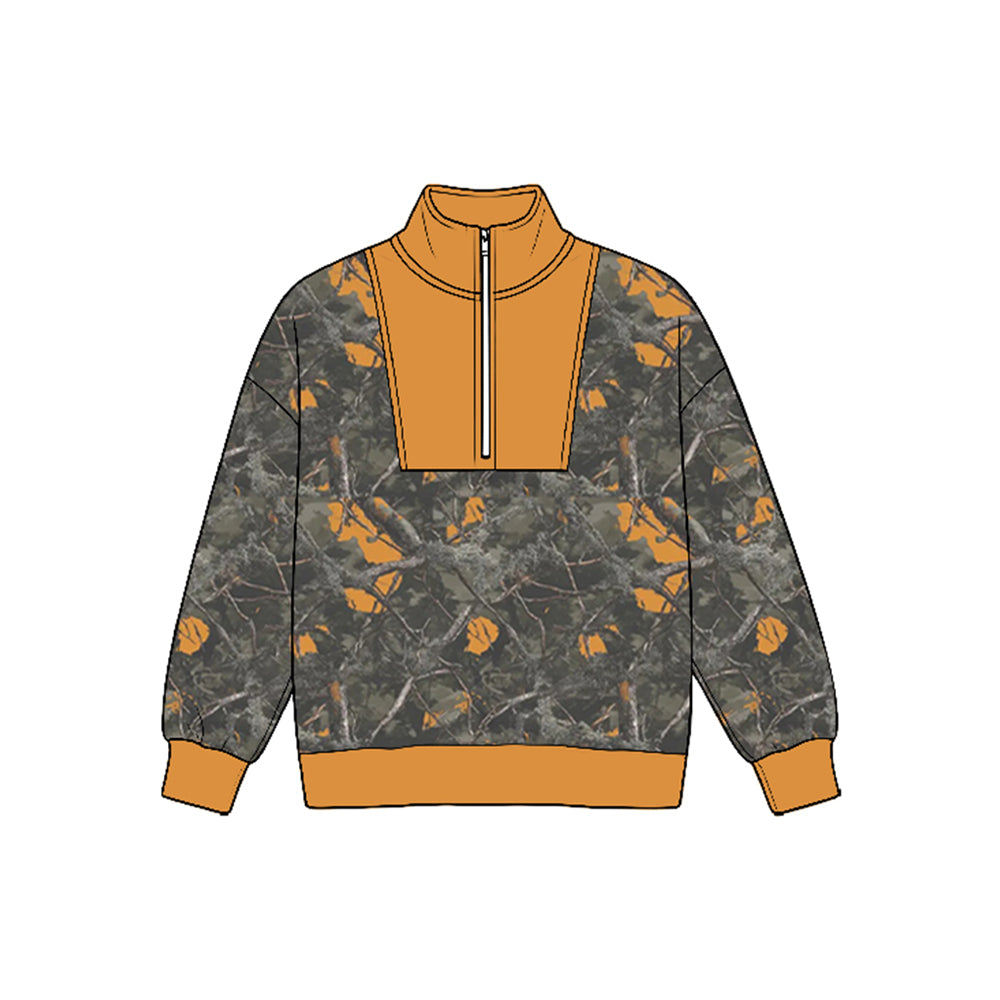 8.25 Preorder Orange Tree Camo Half‑Zip Long Sleeve Pullover Top