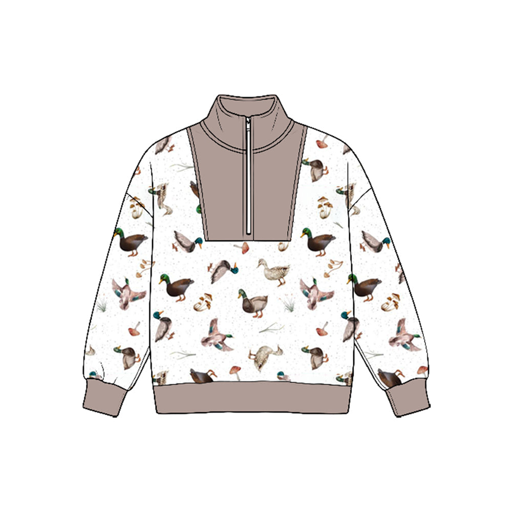 8.25 BT1946 Preorder Duck Mushroom Print Boys Zipper Pullover Top