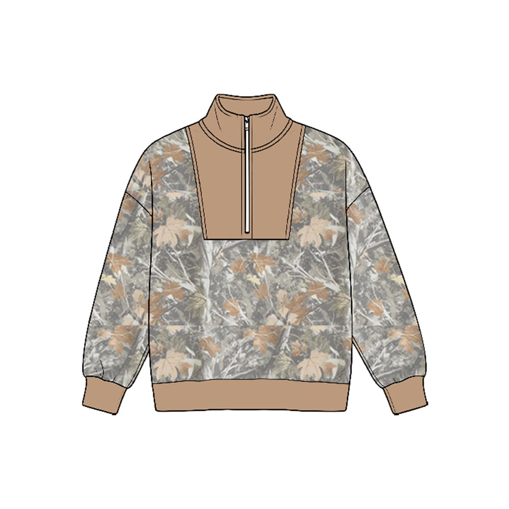 8.25 BT1948 Preorder Tree Camo Half‑Zip Long Sleeve Pullover Top