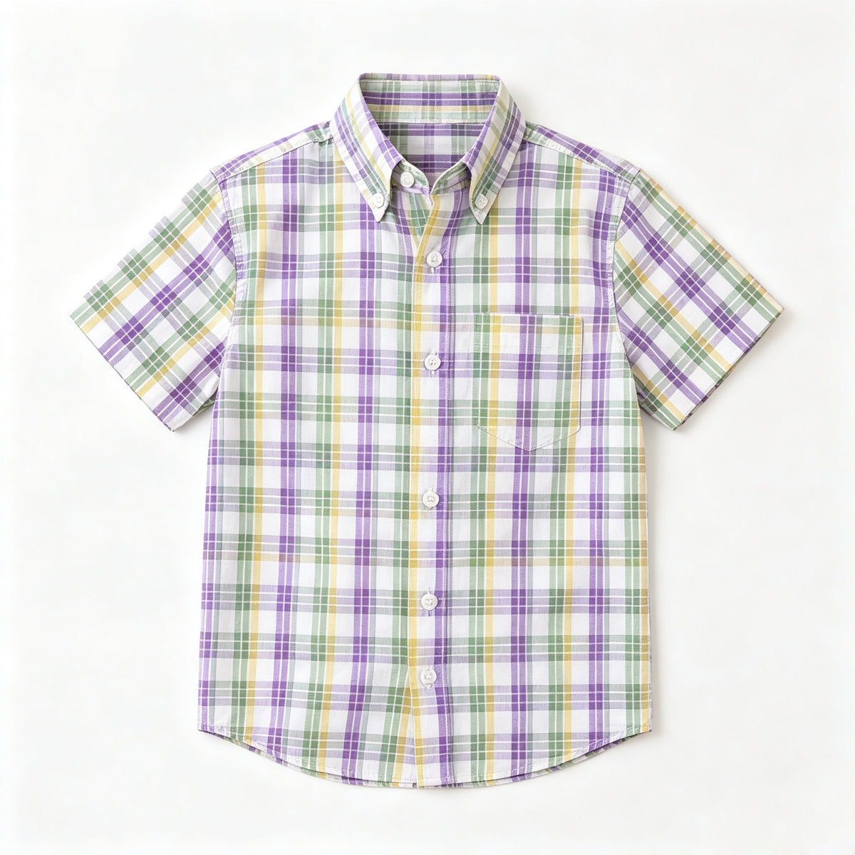 9.2 BT1957 Preorder Green Purple Yellow Checkered Print Boys Mardi Gras Short Sleeve Tee Shirts Top