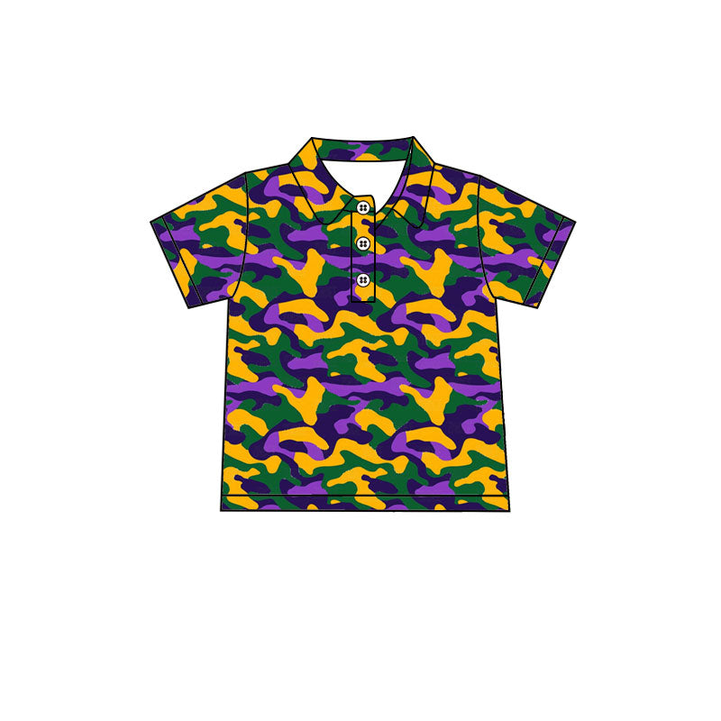 9.3 BT1958 Preorder Baby Boys Mardi Gras Green Yellow Purple Camo Short Sleeve Polo
