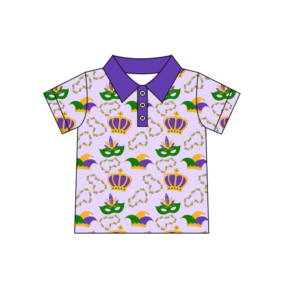 9.3 BT1960 Preorder Baby Boys Mardi Gras Mask Crown Short Sleeve Polo Shirt