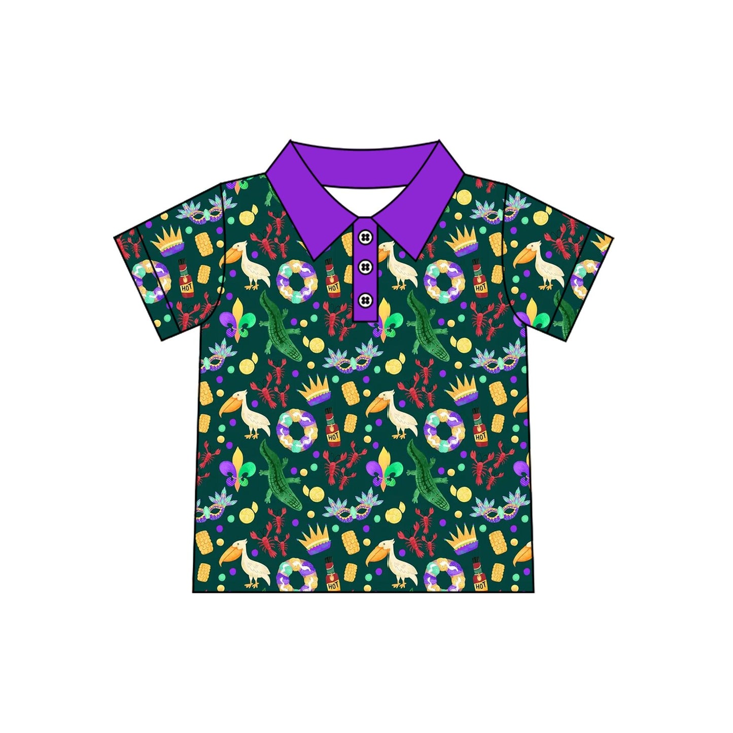9.3 BT1961 Preorder Baby Boys Mardi Gras Carnival Short Sleeve Polo Shirt