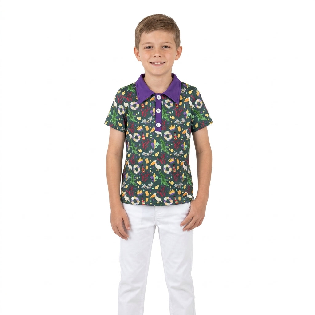 BT1961 Crocodile Mask Baby Boys Mardi Gras Carnival Short Sleeve Polo Shirt