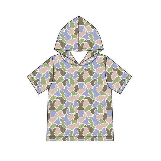 9.3 Preorder Baby Boys Easter Bunny Green Camo Short Sleeev Hoodie Top