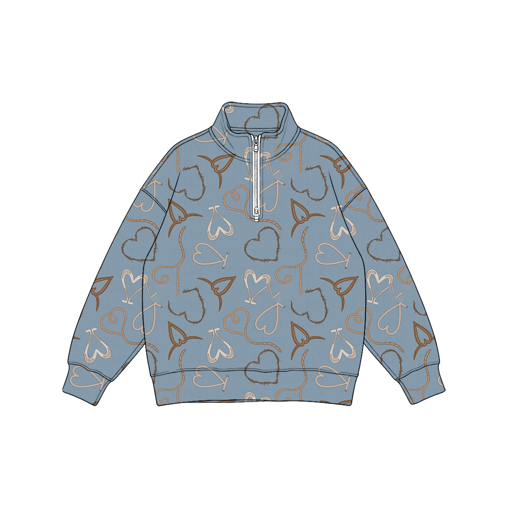 10.17 BT2008 Preorder Kids Boys Western Heart Long Sleeve Zipper Pullover Top