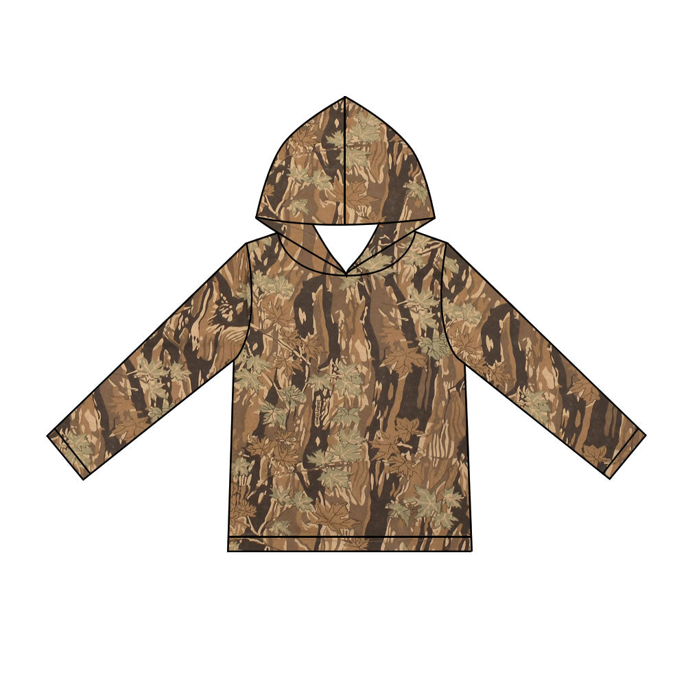 10.23 BT2024 Preorder Tree Leaf Brown Camo Print Boys Long Sleeve Hoodie Top
