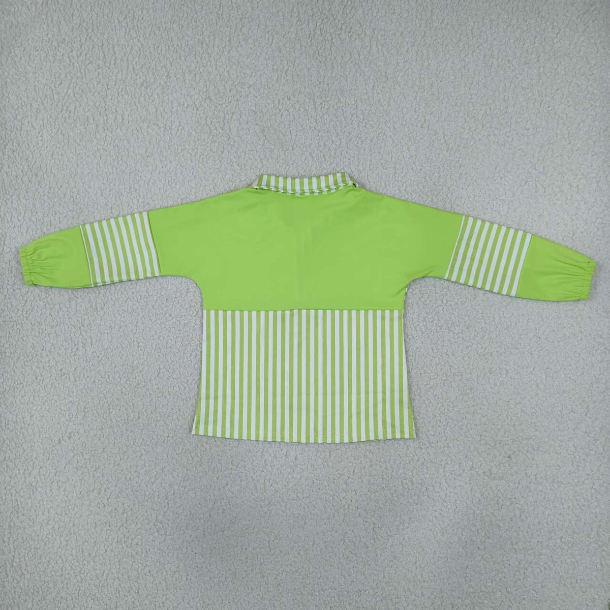 Green Stripes Print Girls Long Sleeve Zipper Pullover Yoga Top