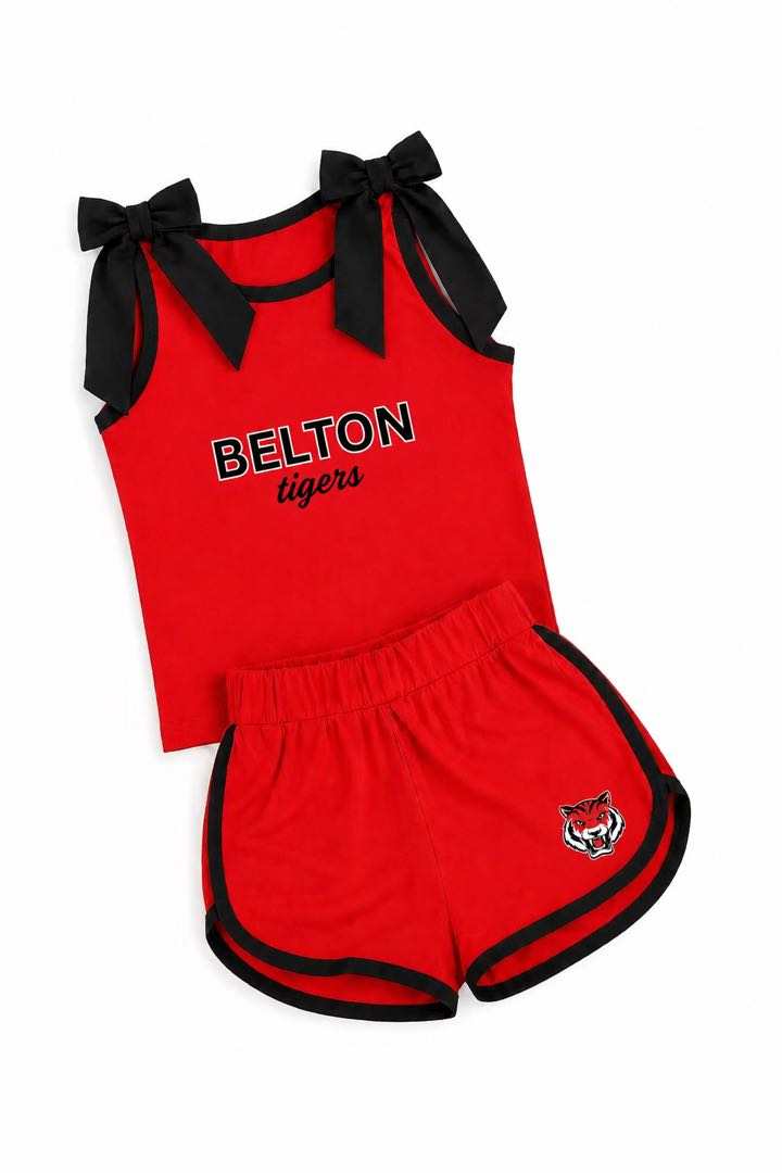 (Custom Design Preorder MOQ 5) Teams Belton Tigers Black Bows Vest Top Shorts Mommy and Me Summer Yoga Clothes Set