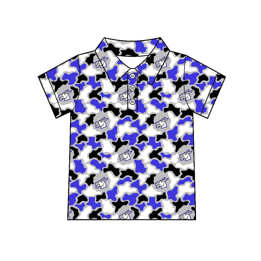 (Custom Design Preorder MOQ 5) Teams Bernie Mules Blue Camo Print Kids & Adult Polo Top