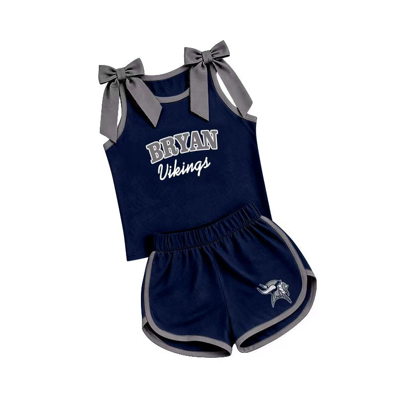 (Custom Design Preorder MOQ 5) Teams Bryan Vikings Grey Bows Vest Top Shorts Mommy and Me Summer Yoga Clothes Set