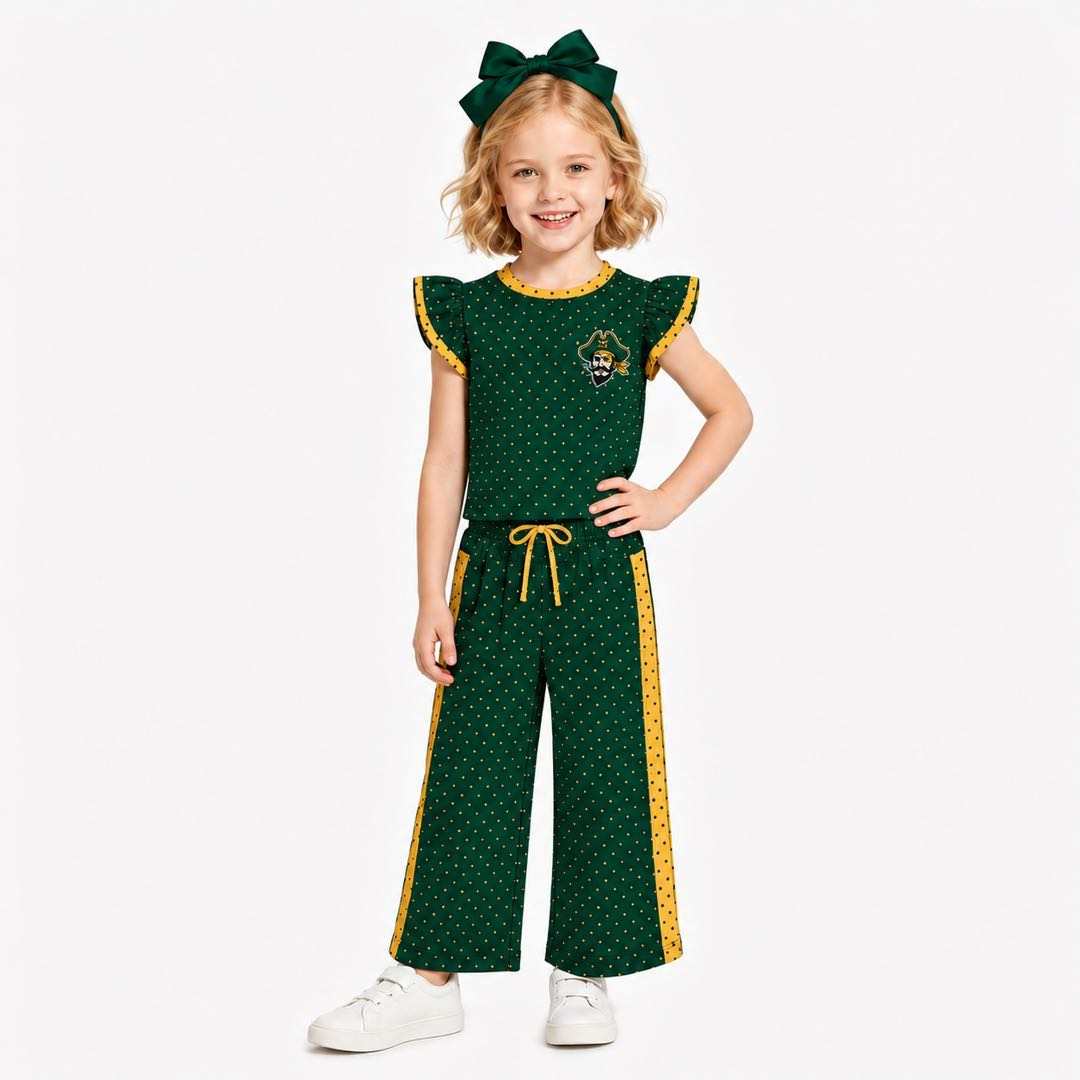 (Custom Design Preorder MOQ 5) Teams Buccaneers Green Top Dots Straight Pants Girls Clothes Set