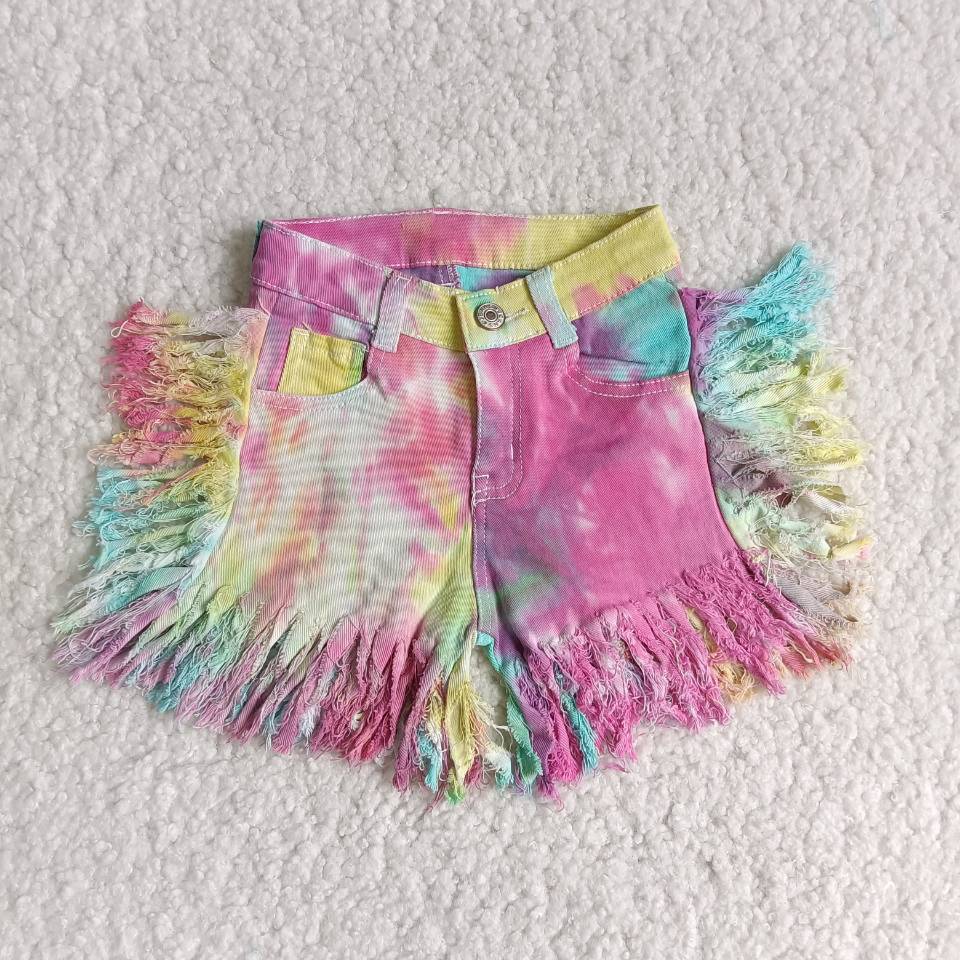 Tie-dye Tassel Denim Girls Summer Bottom Shorts C13-20
