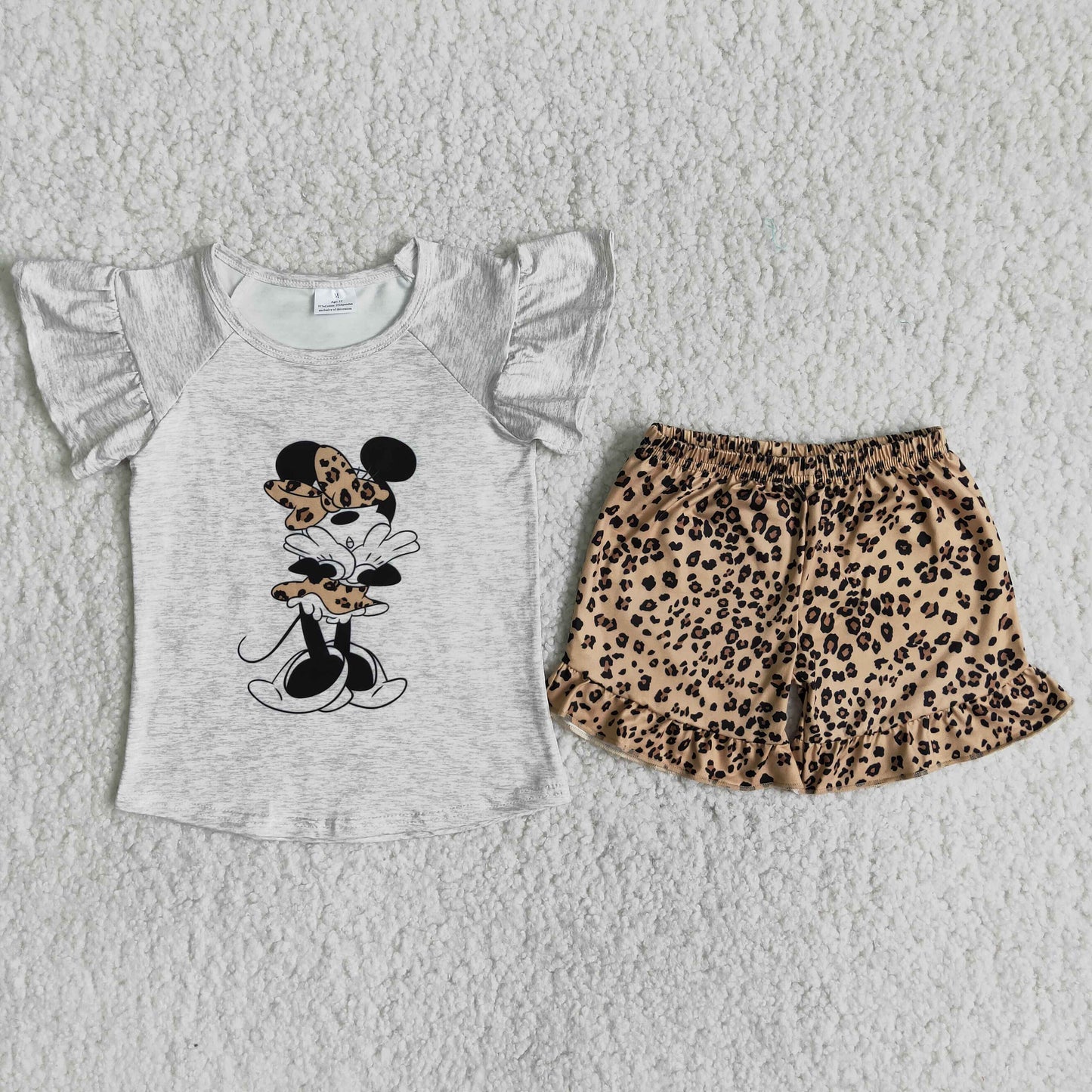 (Promotion)Cartoon Mouse Top Leopard Shorts Girls summer outfits C0-14