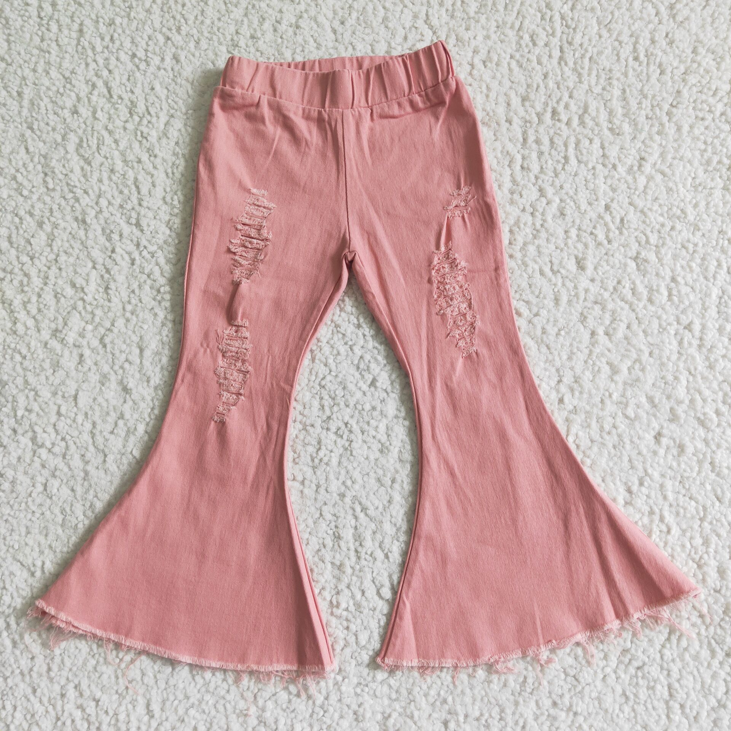 C13-1-2 Pink Denim Bell Bottoms Jeans Girls Pants
