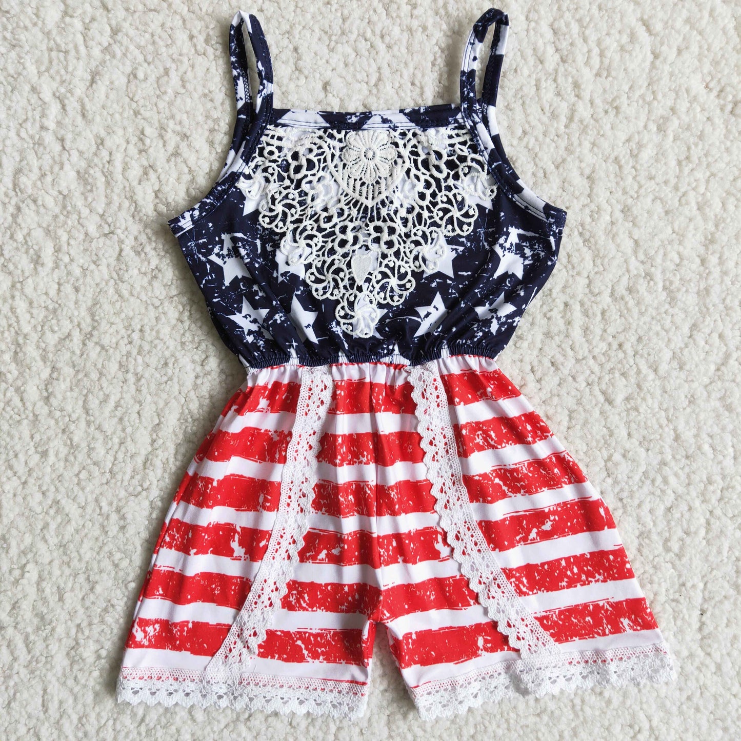 (Promotion)C6-10 Stars Stripes Print Baby Girls 4th of July Strap Jumpsuits