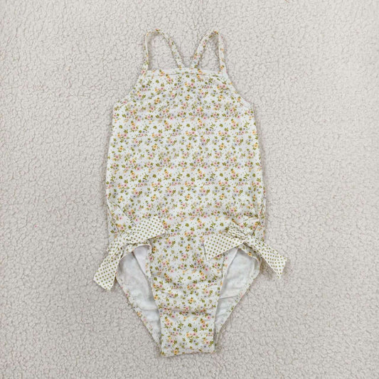 S0723 Small Floral Print Baby Girls 1 Piece Swimsuit With Ruffle