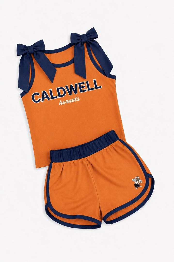(Custom Design Preorder MOQ 5) Teams Caldwell Hornets Navy Bows Vest Top Shorts Girls Summer Yoga Clothes Set