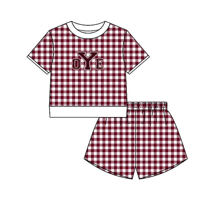 (Custom Design Preorder MOQ 5) Teams Cameron Yoemen Top Wine Checkerd Shorts Mommy and Me Summer Yoga Clothes Set