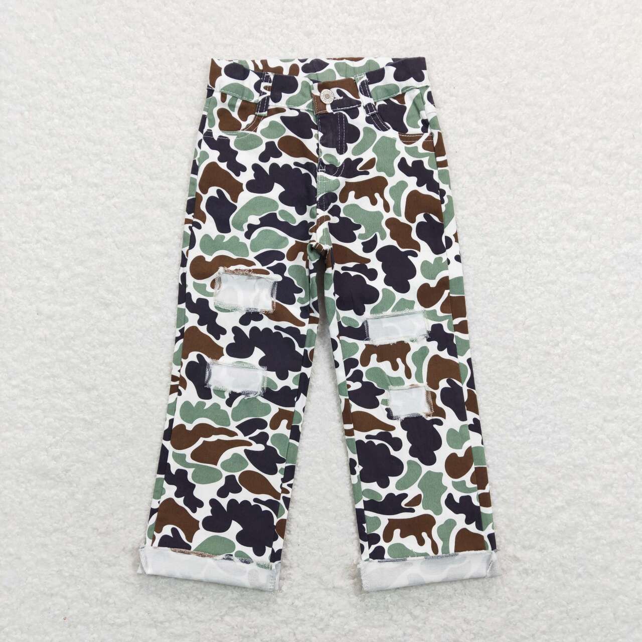 P0413 Green Brown Camo Denim Hole Bottoms Jeans Boys Pants