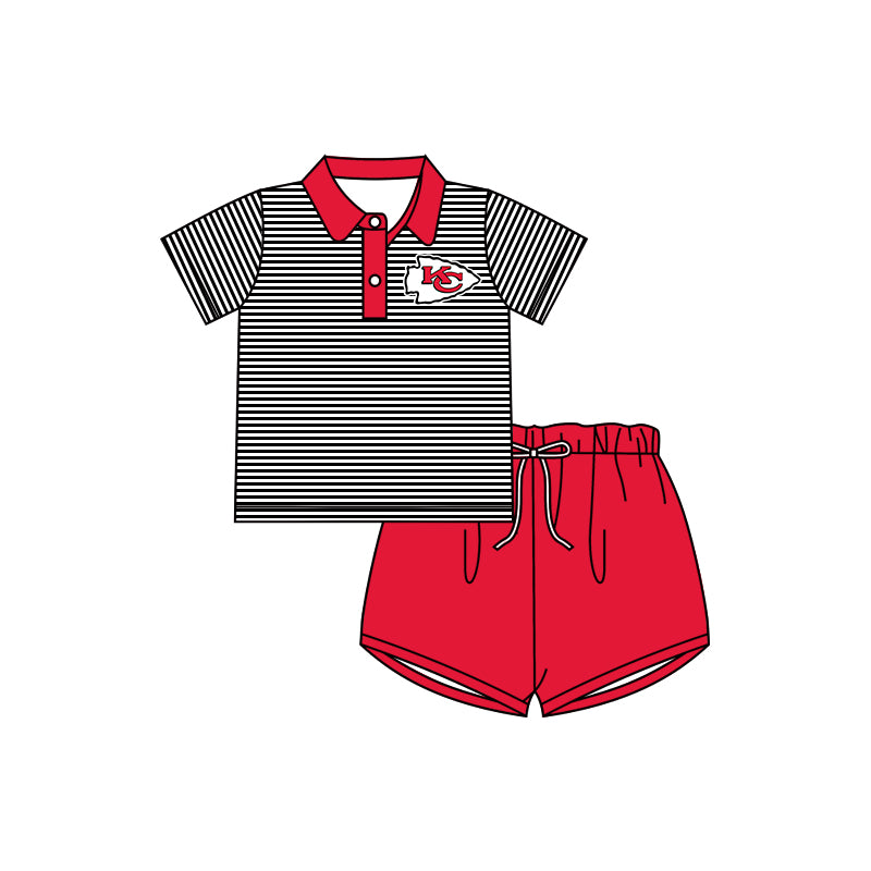 (Custom Design Preorder MOQ 5) Teams Chiefs KC Stripes Polo Top Red Shorts Boys Clothes Set