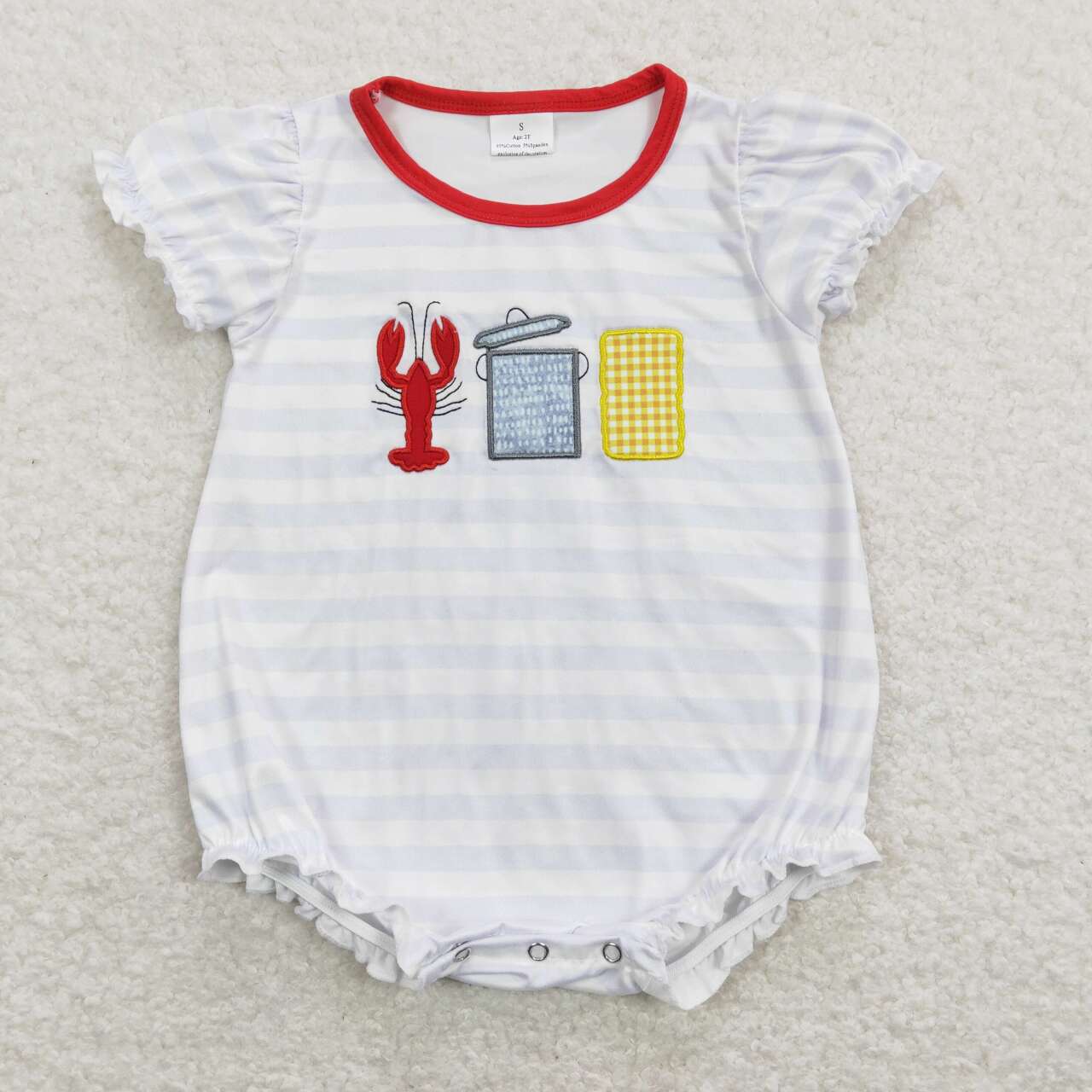 SR0743 Crayfish Embroidery Stripes Print Baby Girls Summer Romper