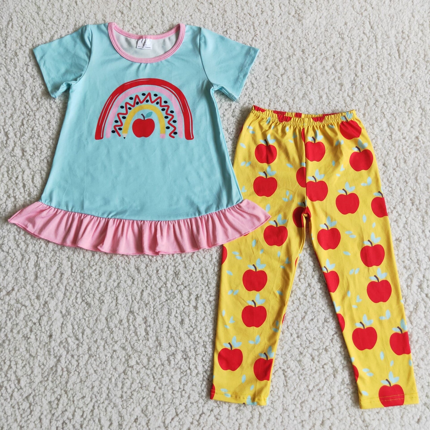 D3-28 Apple Pen Rainbow Top Legging Pants Girls Back to School Outfits