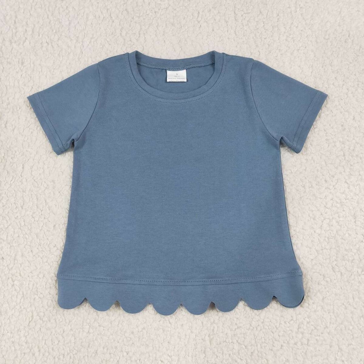 GT1769 Blue Cotton Girls Scallop Edge Short Sleeve T-shirts Top