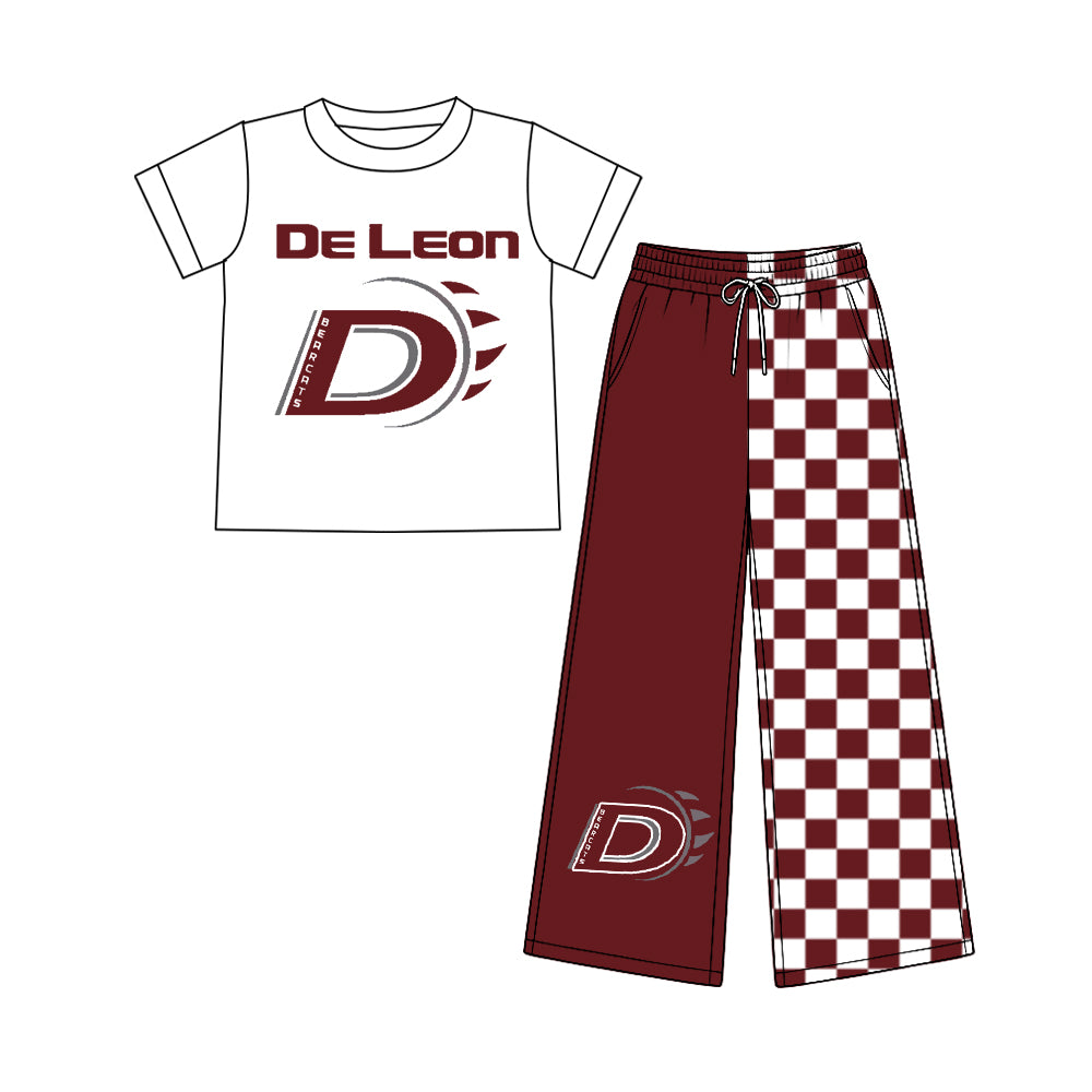 (Custom Design Preorder MOQ 5) Teams De Leon White Top Checkered Straight Pants Girls Clothes Set