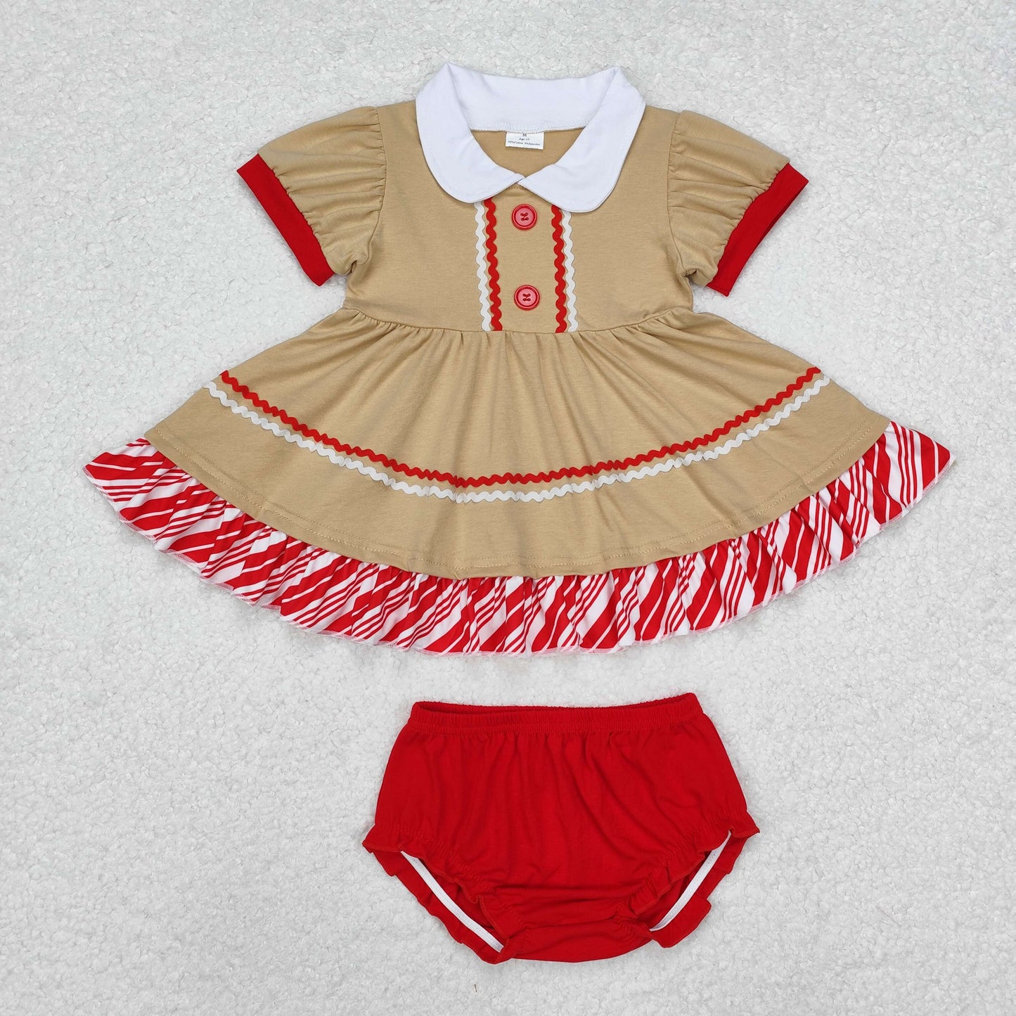 GBO0421 Gingerbread Design Tunic Top Red Shorts Baby Girls Christmas Bummie Set