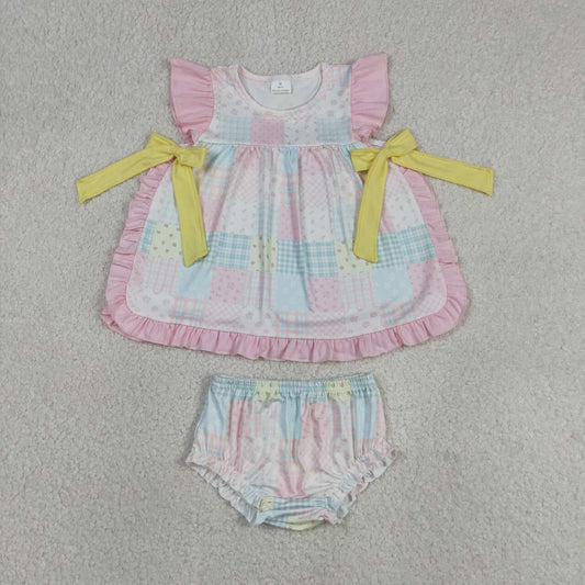 GBO0513 Cute Baby Girls Floral Patch Tunic Top Summer Bummie Set