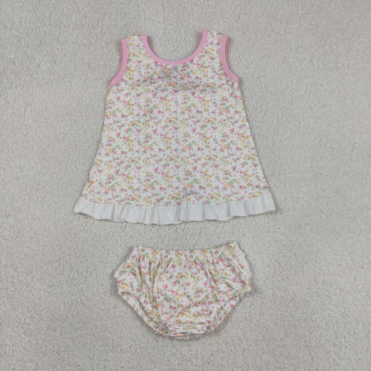 GBO0518 Pink Yellow Small Flowers Baby Girls Backless Bummie Set