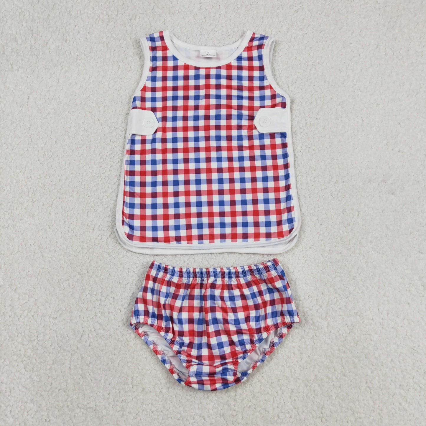 Baby Boy Blue Red Gingham 4th of July Bummie Set
