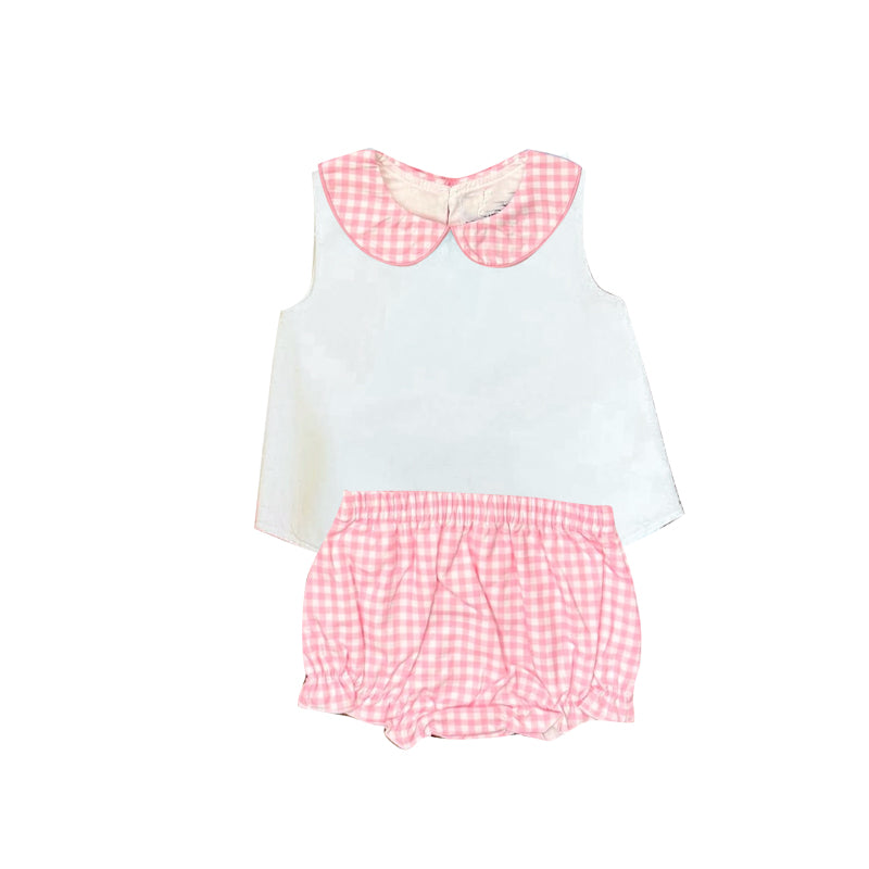 3.26 GBO0538 Baby Girls Sleeveless Top With Pink Gingham Bummie Set