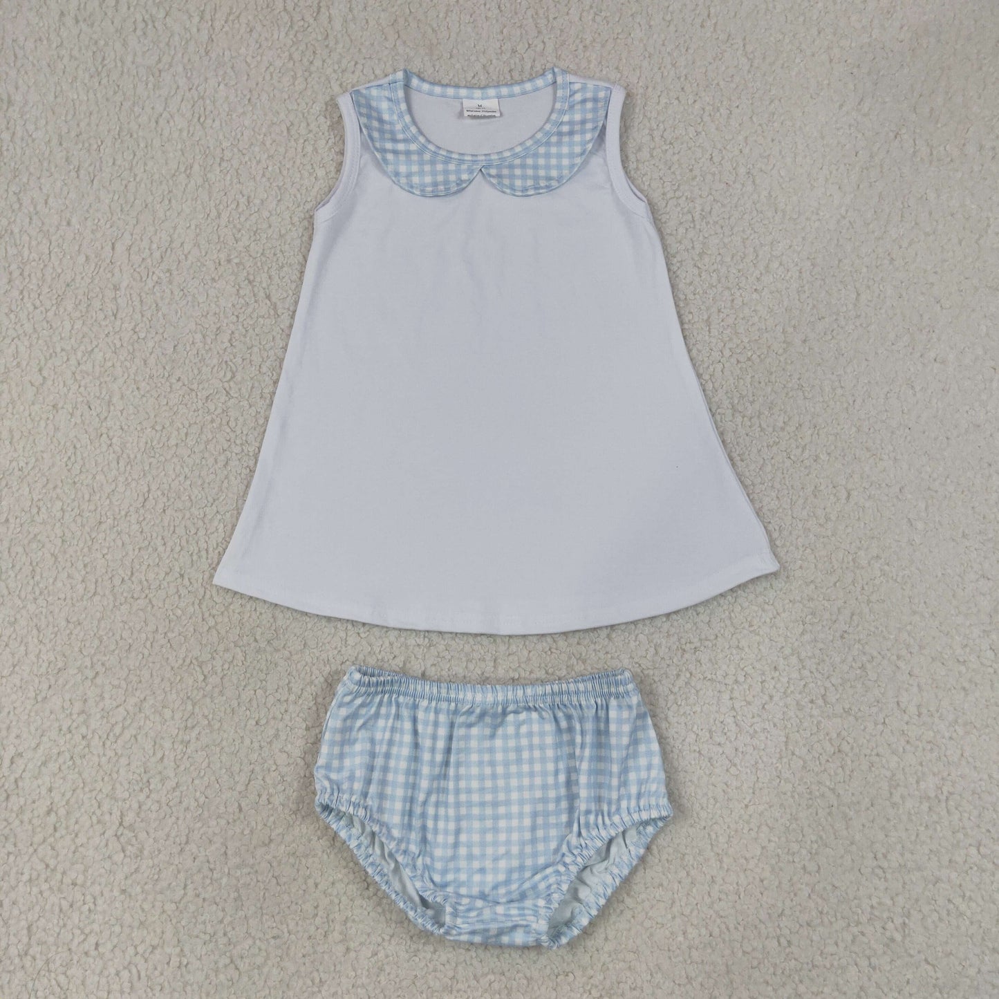 Baby Boys Sleeveless Top With Blue Gingham Bummie Set
