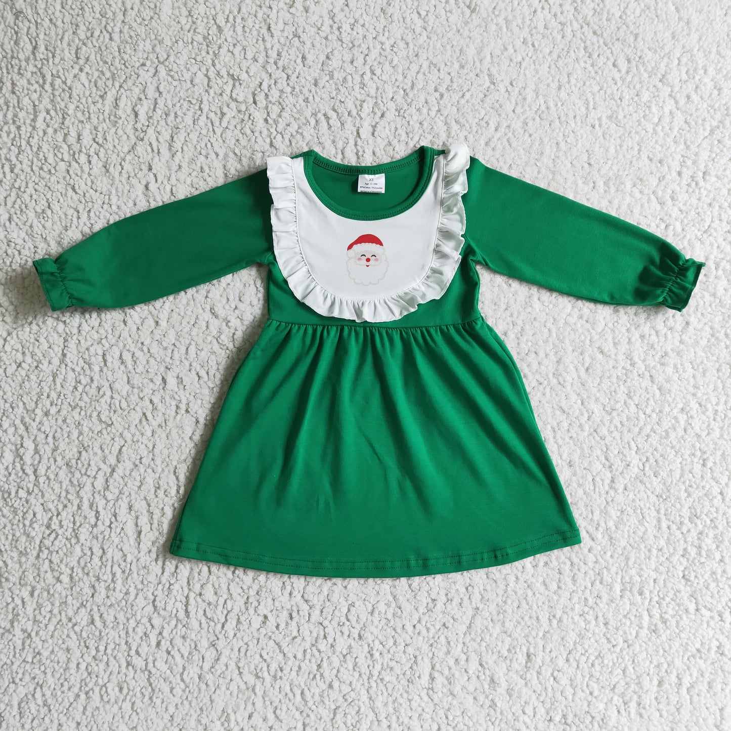 GLD0108 Santa Print Green Color Girls Christmas Knee Length Dress