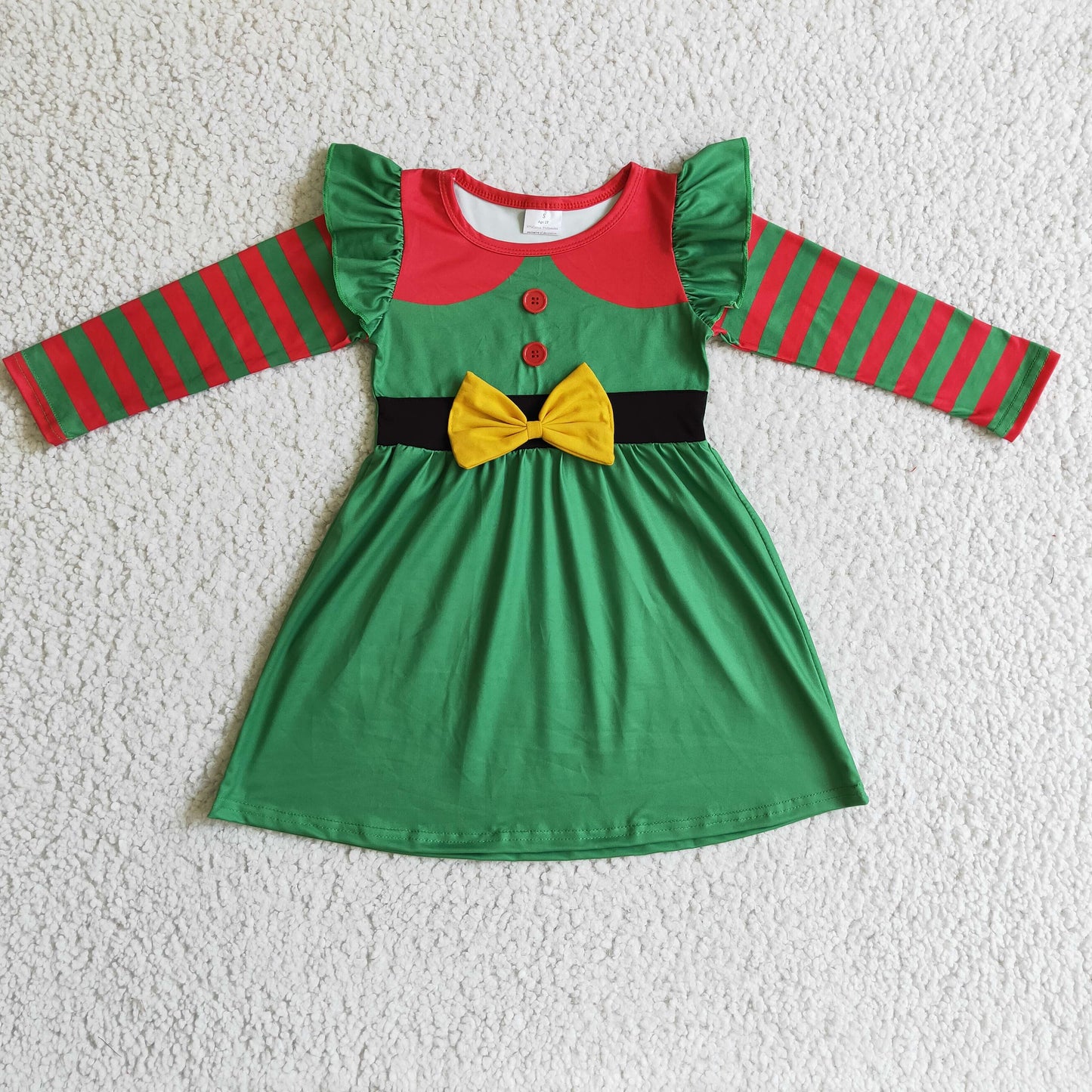 GLD0143 Cartoon Shelf Green Print Girls Christmas Knee Length Dress