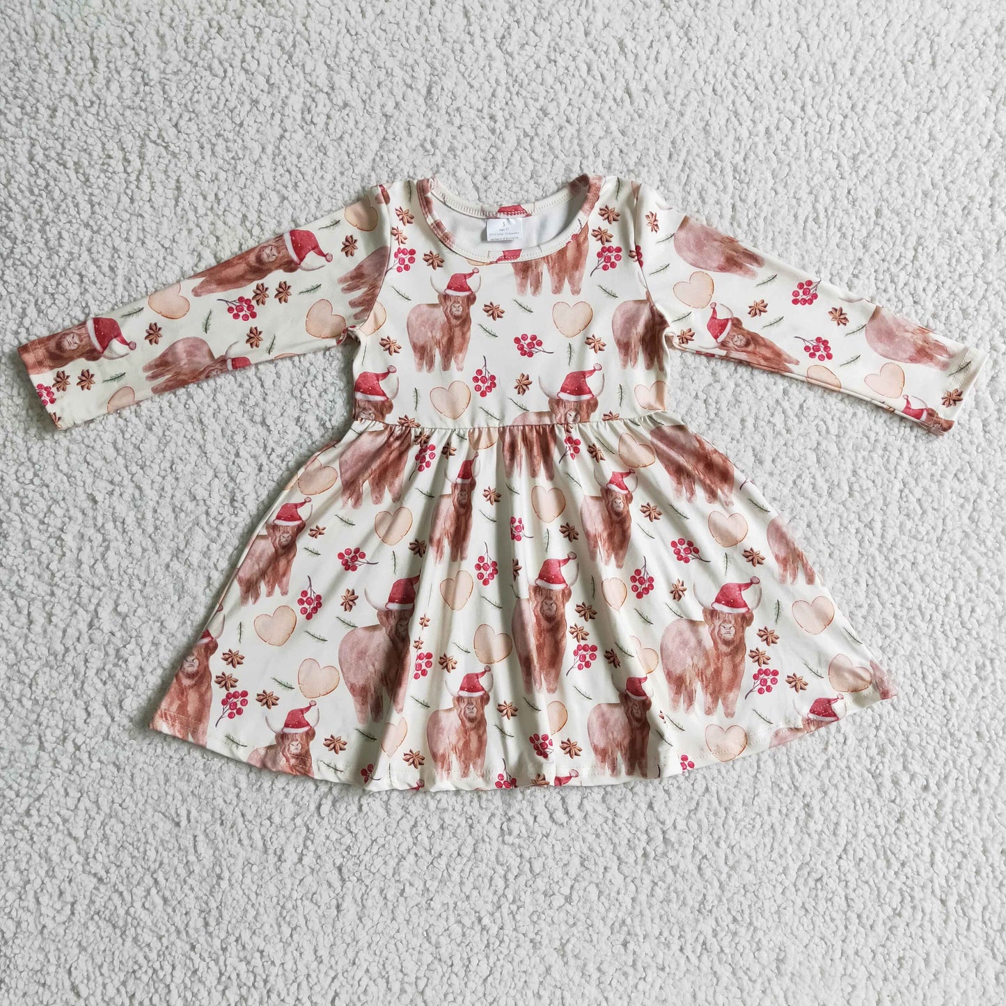 Girls Christmas Highland cow print dress GLD0154