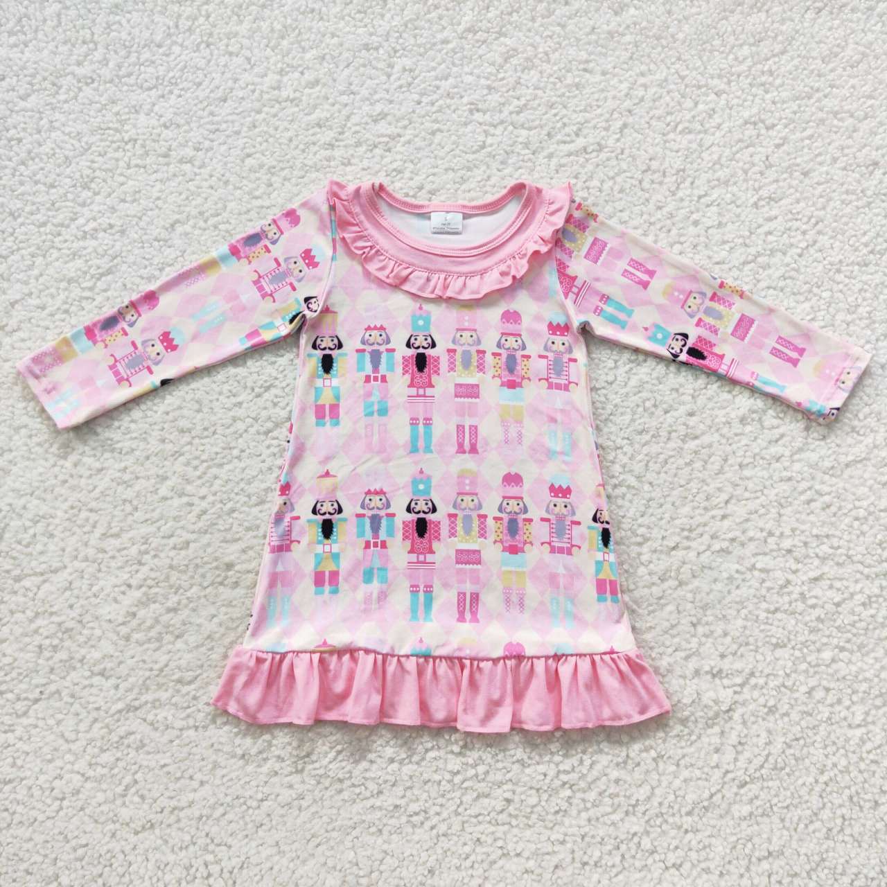 GLD0301 Nutcracke* Soldier Pink Print Girls Christmas Knee Length Dress